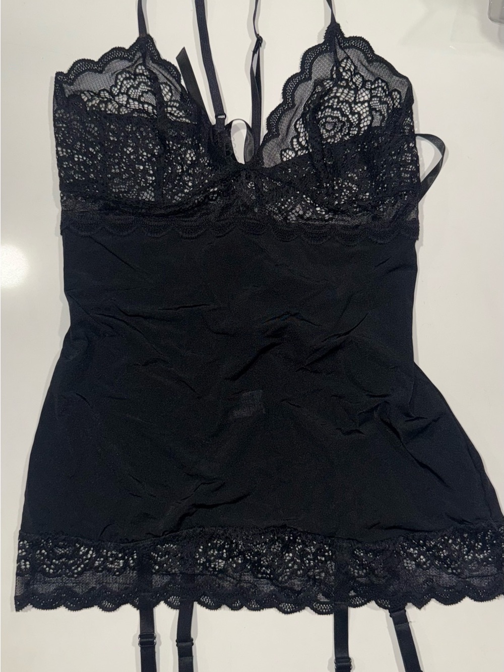 Escanté Black Lace Camisole with Garter Straps